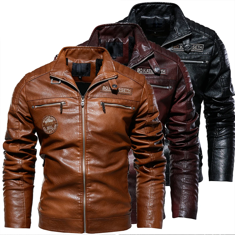 

Winter Leather Jacket Men Fleece Motorcycle PU Leather Jacket Mens Stand Collar Casual Windbreaker Ropa De Hombre Slim Coat