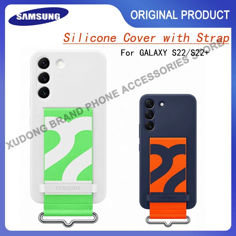 Original Samsung Galaxy S22 S22+ Liquid Silicone Case with Strap Soft TPU With Band Back Cover For Galaxy S22 PLUS Shockproof