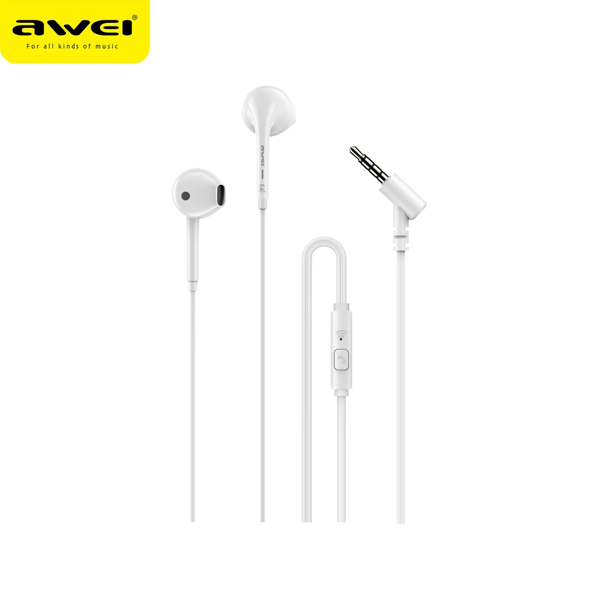 

Awei PC-7 Wired Earphones 3.5mm Jack Earbuds Stereo Bass Sound Earphone Headset With Microphone In-Ear Wired Earphone For Phones