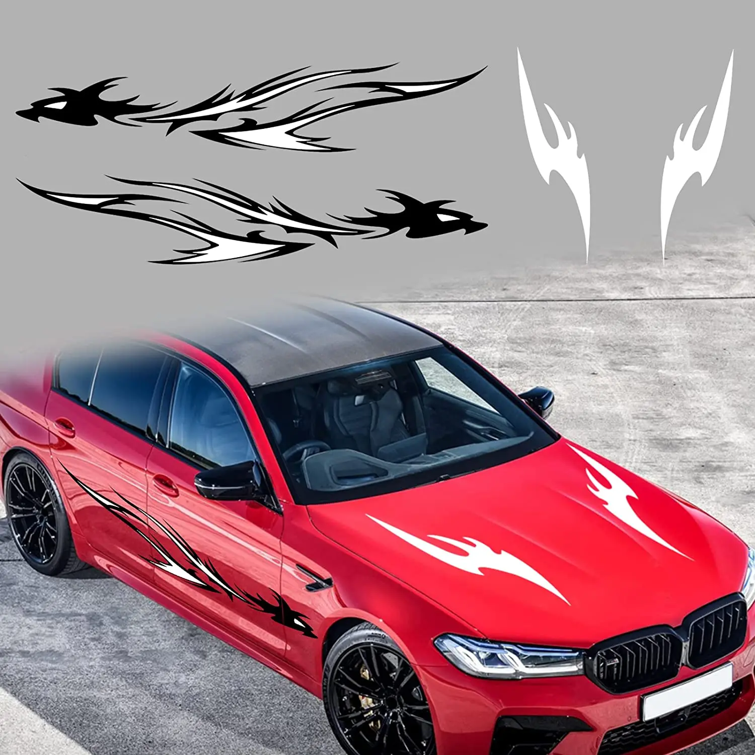 

ramuel 4 Pcs Car Racing Body Personalized Side Skirts Hood Trim Vinyl Stripe Accessories for All Vehicle SUV Truck Off-Road Vehi