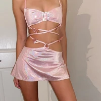 two piece set fairy grunge bandage dress sexy club rave festival outfits fashion y2k dresses 2021 glitter pink summer clothes
