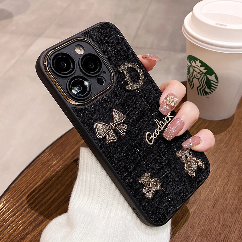 

Luxury Glitter Bling Plush Cloth Phone Case For iPhone 14 Pro Max 11 12 13 Pro Max 14Plus Lens All Inclusive Protective Cover