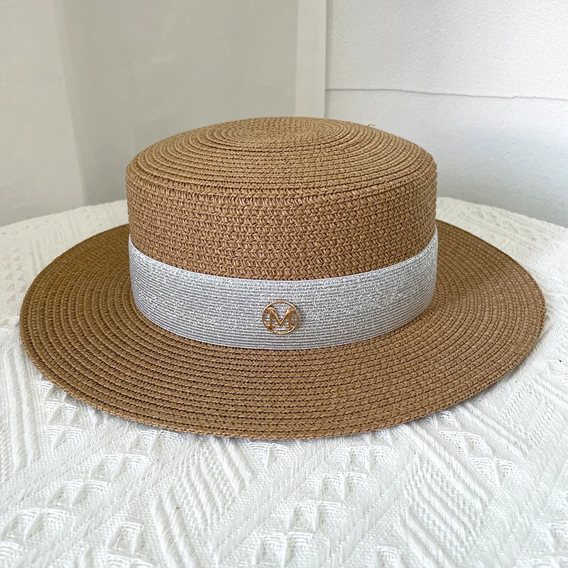 Sombreros Panamá para mujer, sombrero de paja con protección UV, ala ancha, Jazz, Simple, redondo, plano, para playa