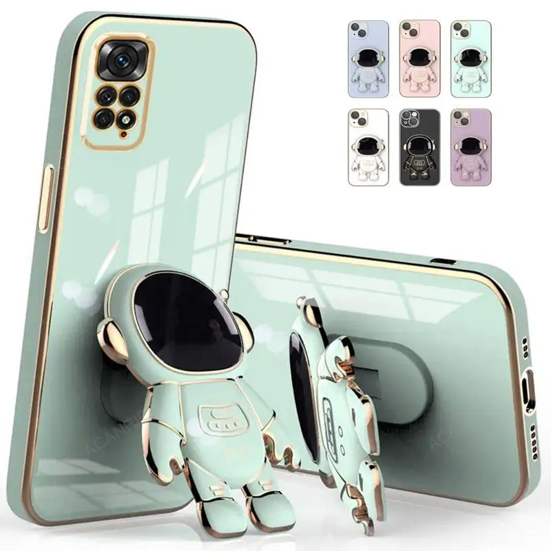 Note11s Astronaut Holder Luxury Plating Case On For Xiaomi Redmi Note 11 11s 10s 10 Pro 4g 5g 11pro 9 8 9s Silicone Stand Cover