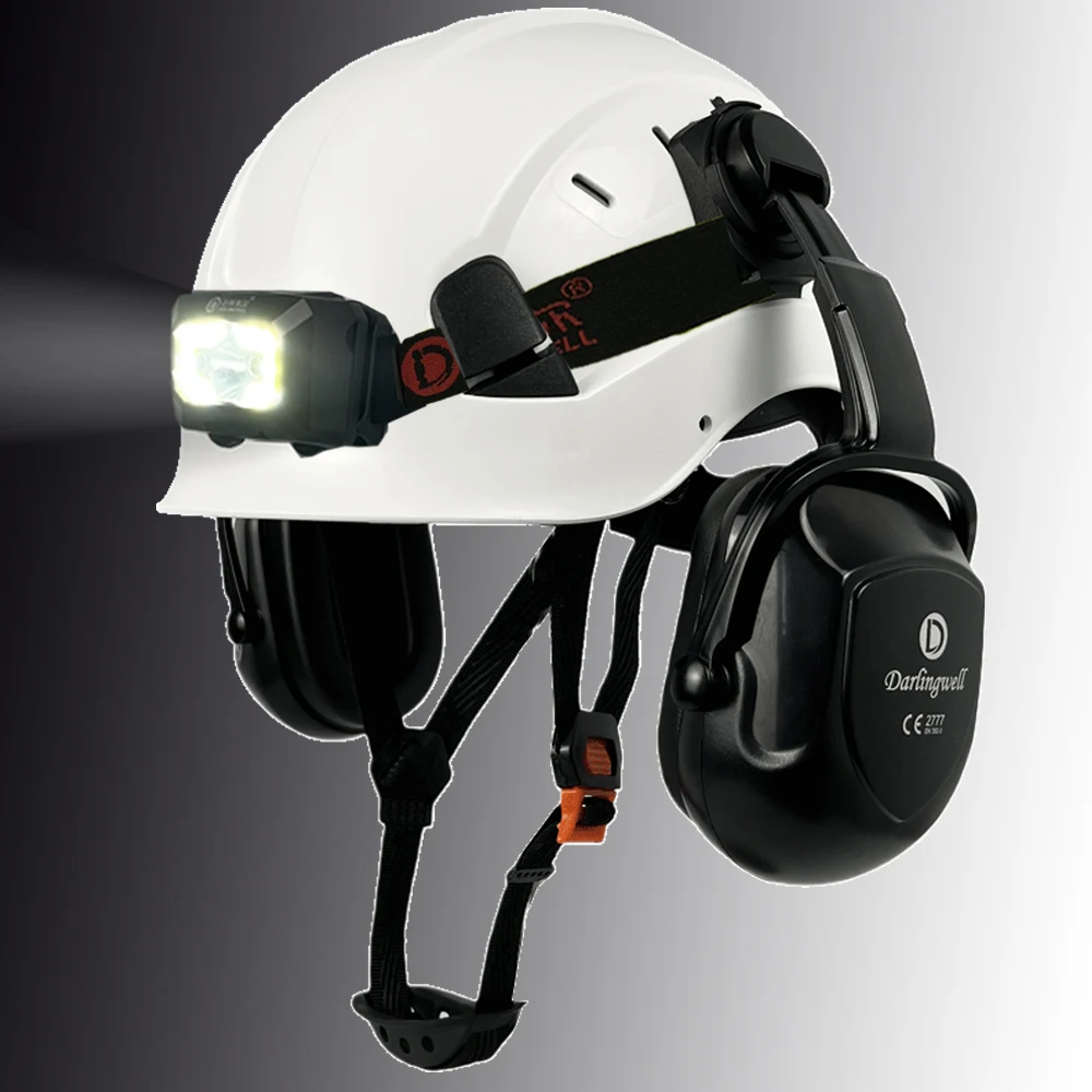 

Construction Safety Helmet With Led Light Earmuffs Ear Protector For Engineer CE EN352 ABS Hard Hat Aloft Work ANSI Industrial