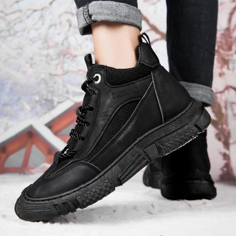 STRONGSHEN Men Leather Boots High Top Hiking Shoes Mans Footwear Outdoor Casual Non-slip Work Boots Fashion Ankle Botas Desert B