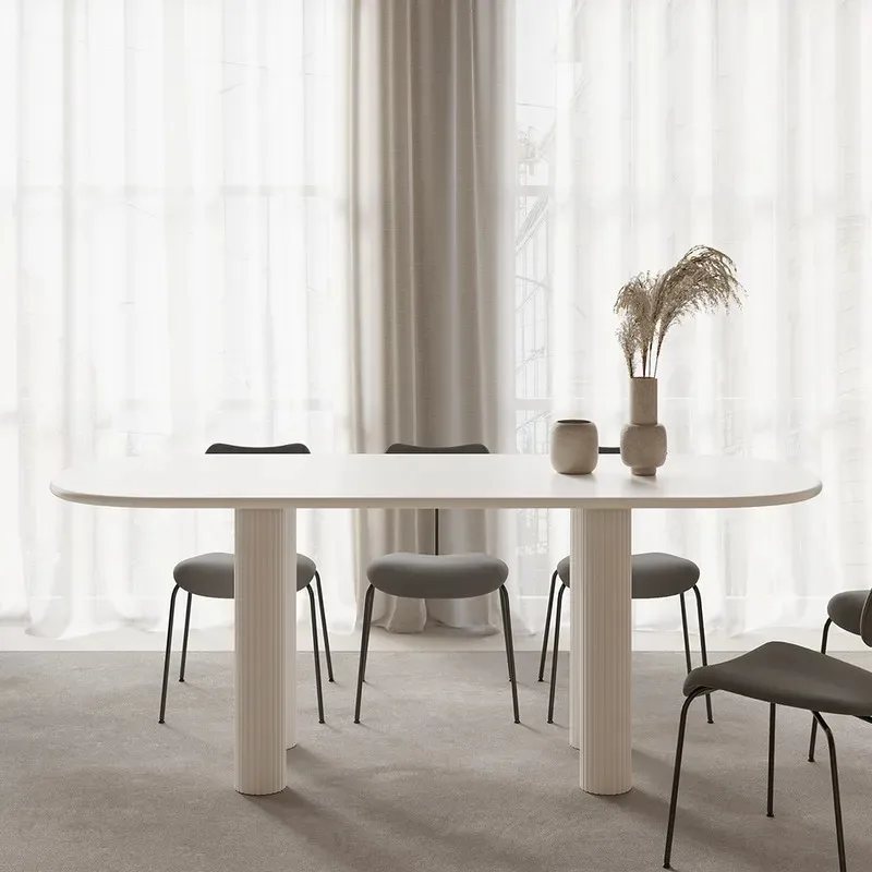 

ATUNUS High Fashion Scandinavian Modern Elegant White Oval 6 Seat Dining Table Set For Kitchen Dining Room Furniture