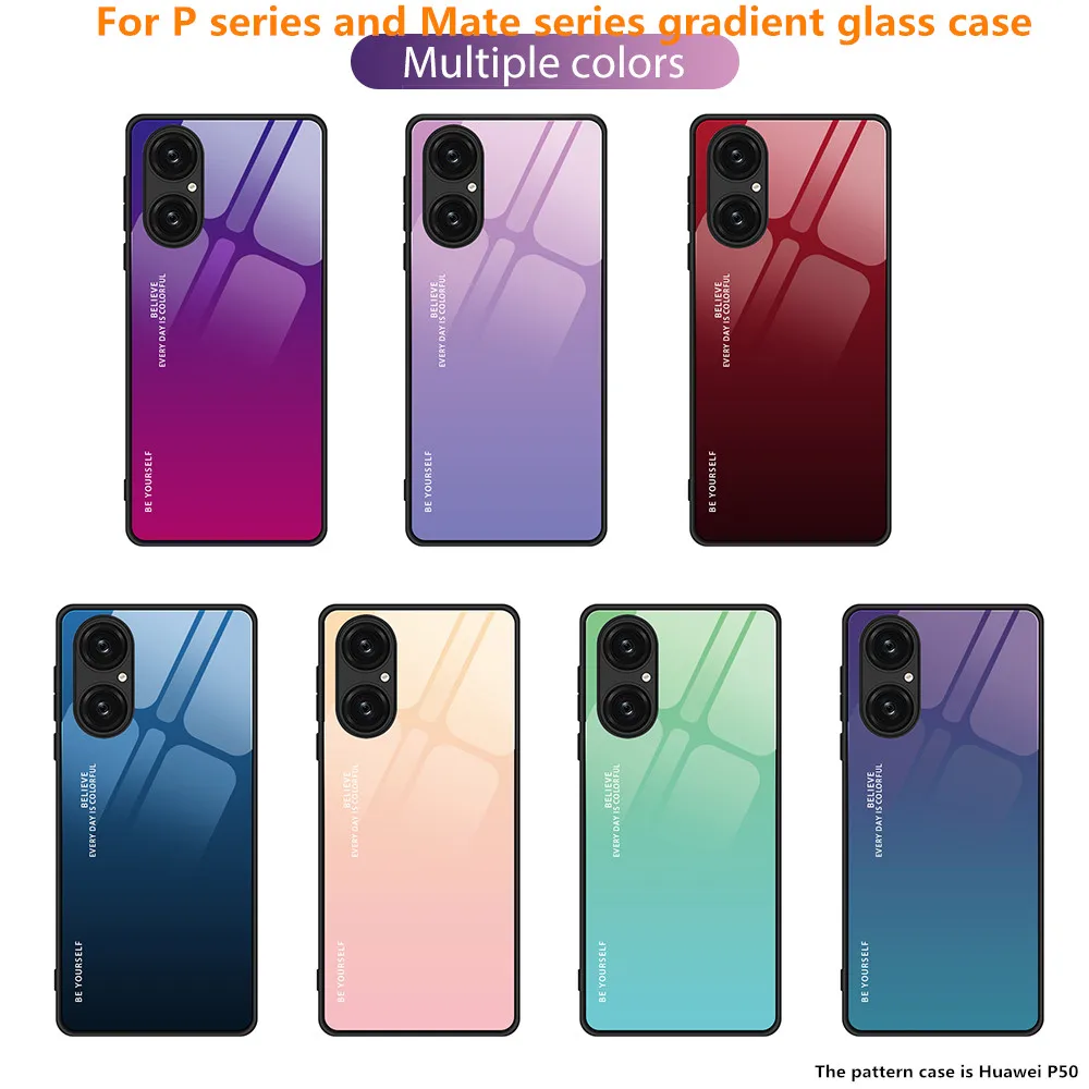 

Multicolor Tempered Glass Case For Huawei P50Pro P40Pro P40Lite E P30 P20 TPU Edge Soft Case For Mate 40Pro 30Lite 30Pro 20Pro