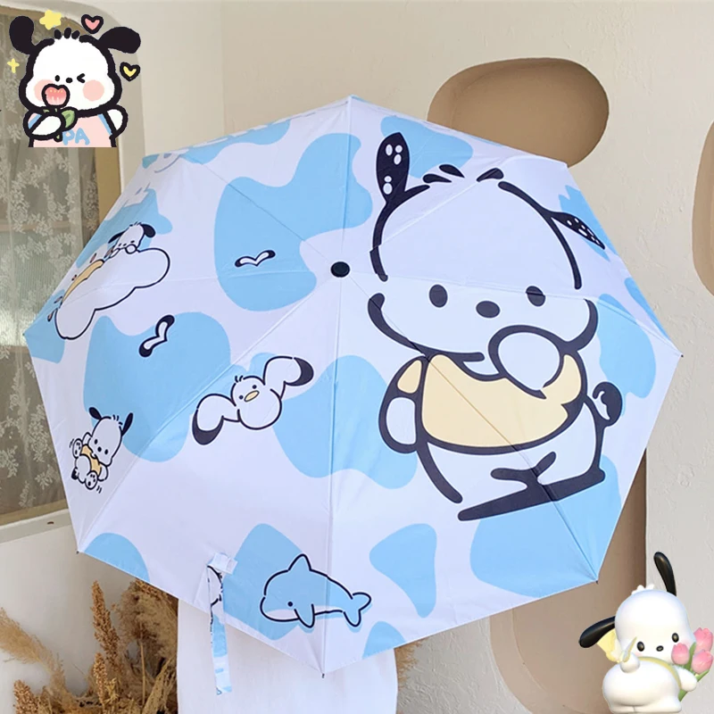 

Sanrio Kawaii Pochacco Umbrella Cartoon My Melody Folding Sunny and Rain Umbrella Cute Sunscreen Sunshade Daily Necessities