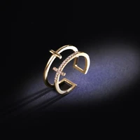 fashion simple zircon cross rings for women retro opening adjustable index ring wedding holiday gift luxury jewelry accessories