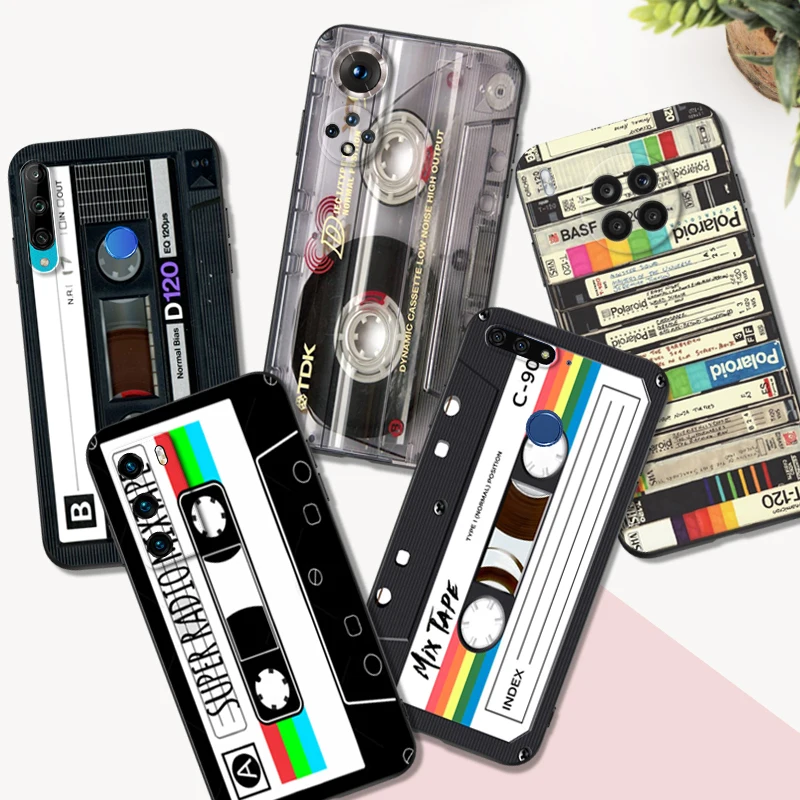 Черный чехол из ТПУ для Huawei Y9S, Y6S, Y8S, Y5P, Y7P, Y8P, y7, Y5 lite Prime 2018, Y6 2019, чехол в стиле ретро, Классическая кассета