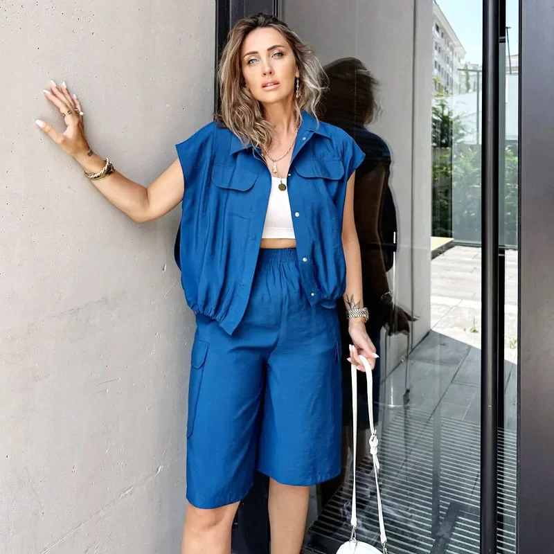 Женский однобортный Кардиган с шортами свободный однотонный повседневный