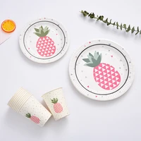 baby shower pink pineapple disposable plates cups boy girl birthday party decorations festival wedding party tableware supplies
