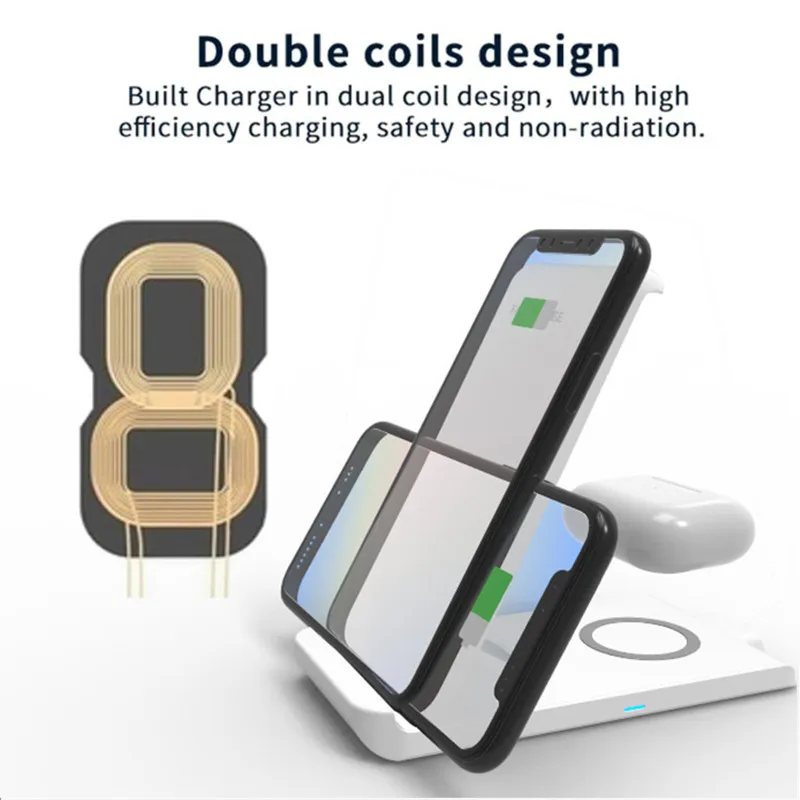 2022 new 20w foldable vertical wireless charging earphone stand 2 in 1 fast wireless charger for iphone 131211 samsung s2021 free global shipping
