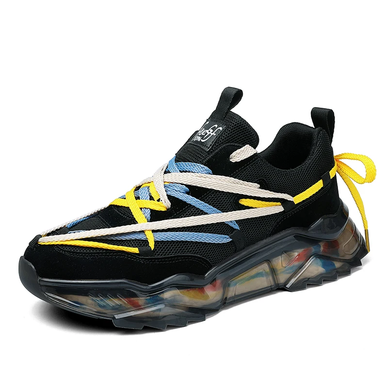 Vionsoon Fashion Cross-tied Men Running Shoes Light Breathable Soft Mesh Lined Sports Shoes Non Slip Wear-resistant TPU Sneakers