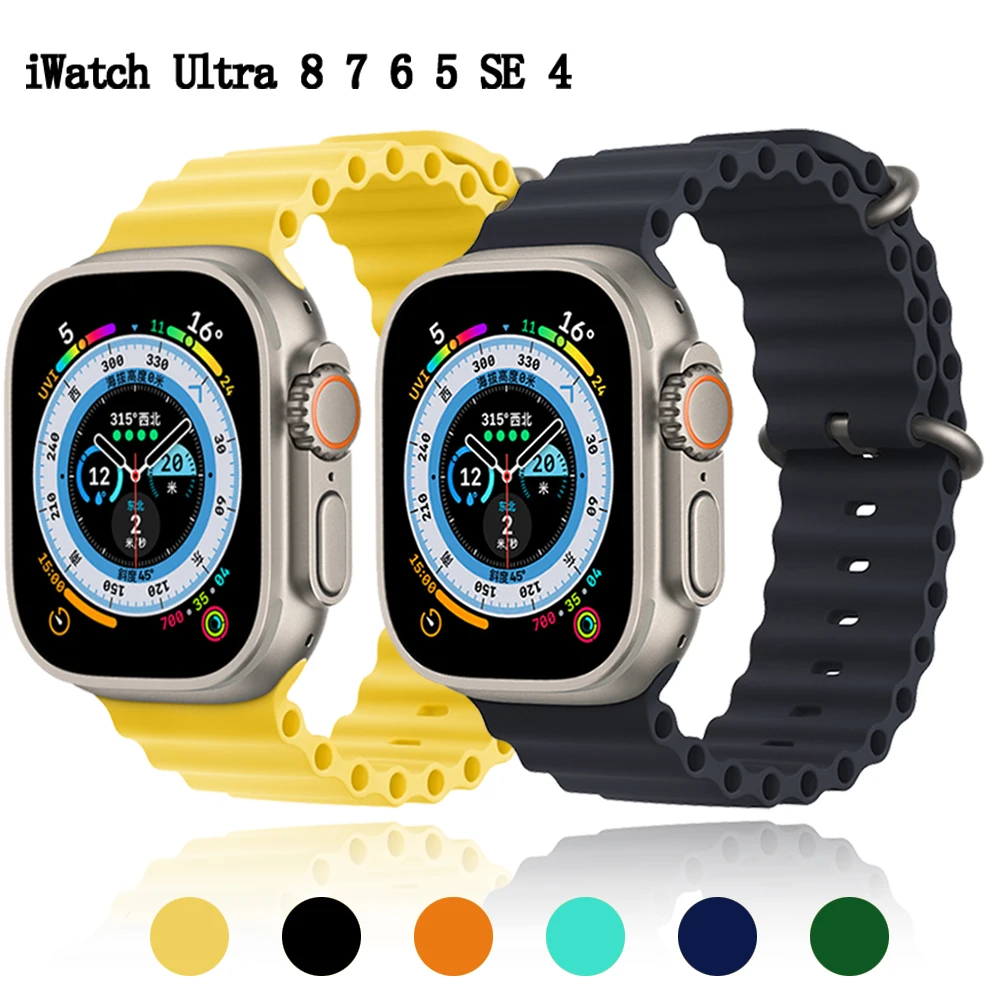 

Силиконовый браслет Ocean для Apple watch band 49 мм 45 мм 41 мм 44 мм 40 мм 42 мм 38 мм 40 44 45 мм, iWatch series 7 6 5 se Ultra 8