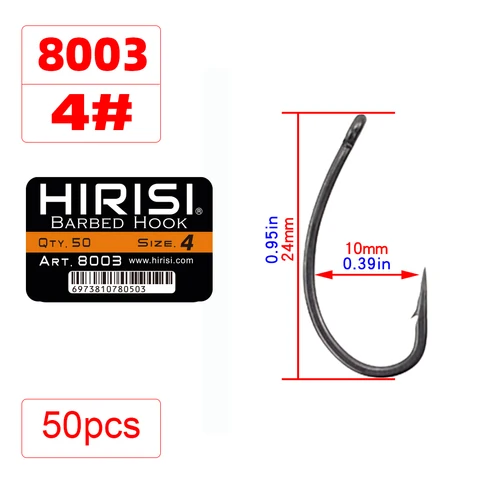 Hirisi 50pcs povlak s vysokou uhlíkovou nerezovou ocelí ostnatý kapra rybářské háčky s maloobchodní originální krabicí 8003