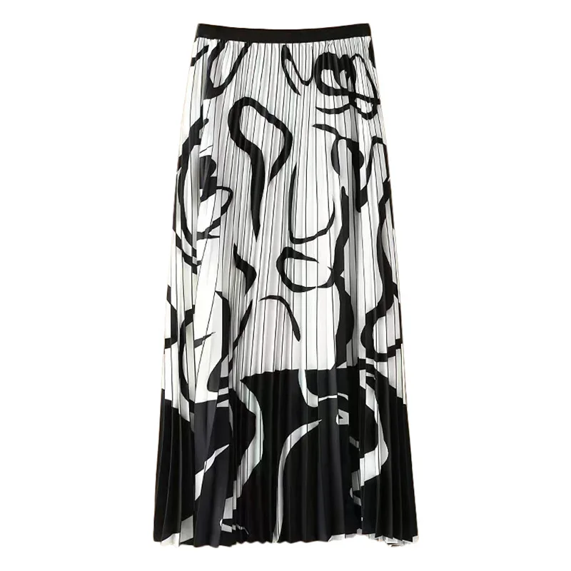 

Skirt Women Korean Fashion Geometric Aesthetic High Waist Midi Long Pleated A Line Skirt Female 2022 Trend Paisley