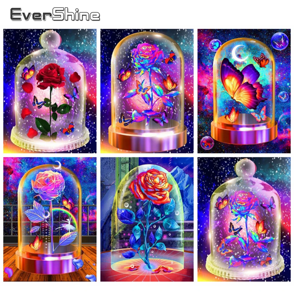 

EverShine Алмазная Живопись розы вышивка крестом наборы мозаика Бабочка Алмазная вышивка цветы Новое поступление украшения для дома