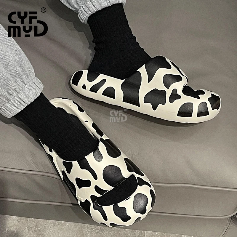 Cow Slippers for Women Animal Soft Eva Slippers Man Cute Outdoor Slides Fashion Design Comfortable Platform Shoes Summer 2023