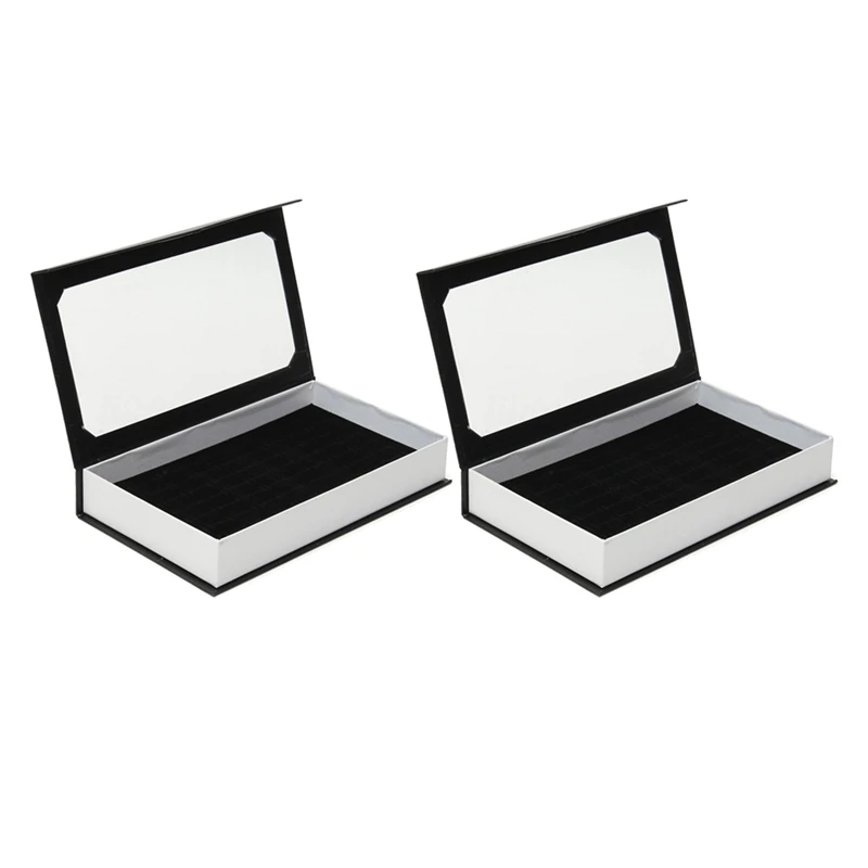 

2X 72 Ring Jewellery Display Storage Box Tray Show Case Organiser Earring Holder, Black Ring Box With Cover