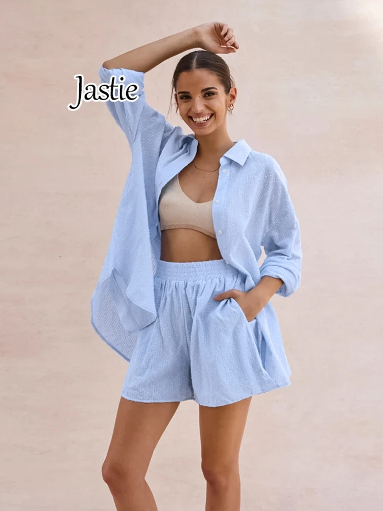 Женский жаккардовый костюм Jastie элегантная рубашка с длинным рукавом и шорты