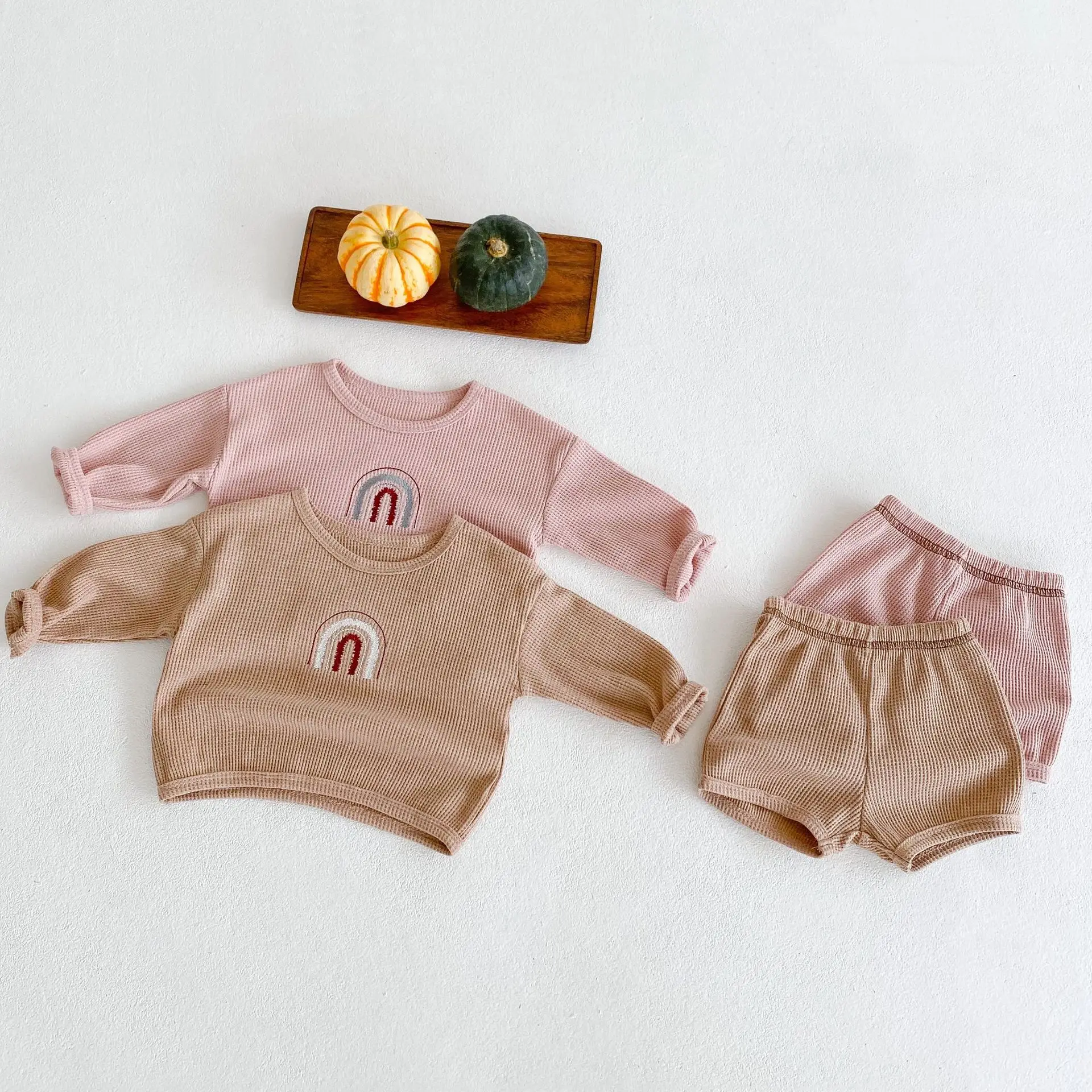 

Baby Clothes Sets Autumn Toddler Girl Suits Cotton Rainbow embroidery Baby Boy Tops Shorts Infant Tracksuit Newborn Sets