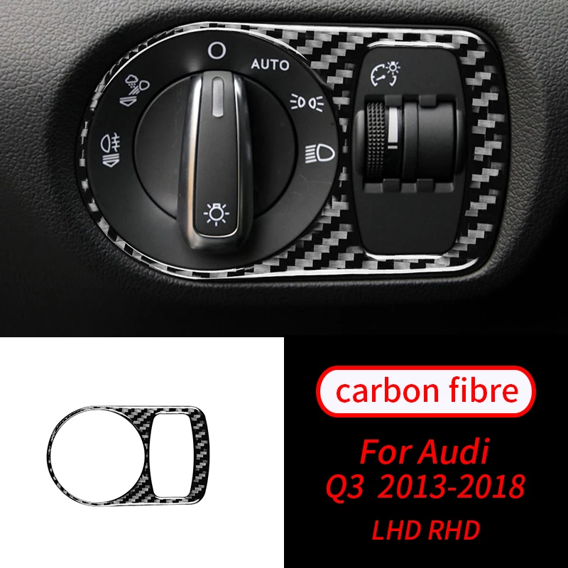 

For Audi Q3 2013-2018 Real Carbon Fiber Headlight Switch Buttons Decorative Frame Cover Trim Car Interior Accessories