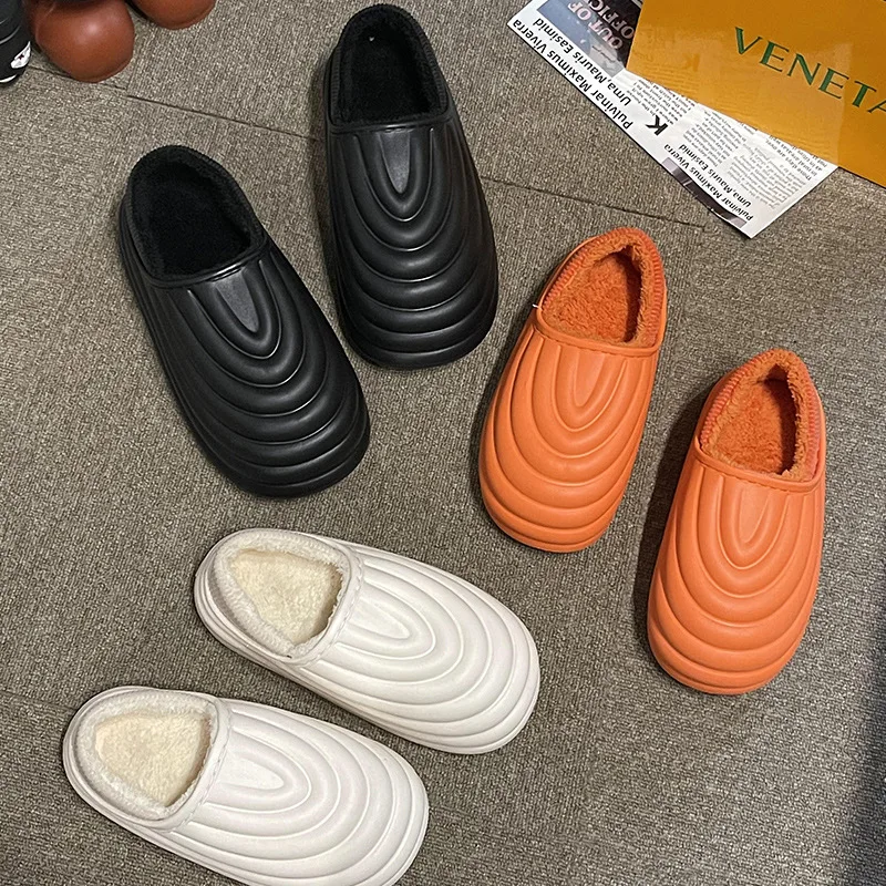 EVA waterproof plush bubble slippers Women fleece warm winter casual platform shoes Couple home indoor men furry fluffy slippers