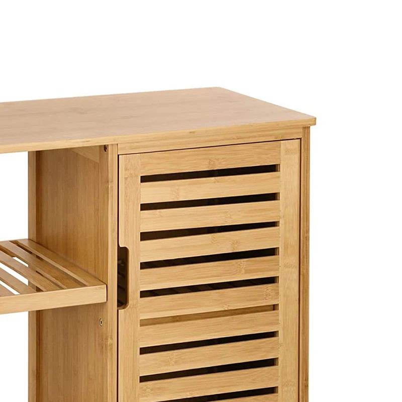 3 Tier Shelves with Door Bamboo Bathroom Storage Cabinet for Living Room Bedroom Kitchen