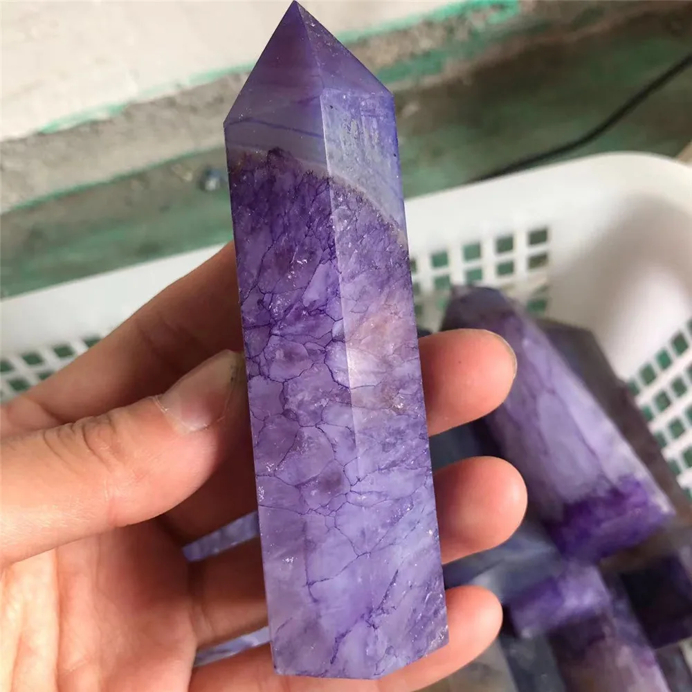 

Crystals Healing Wand Towers Man Made Color Purple Onyx Agate Quartz Point For Home Decoration