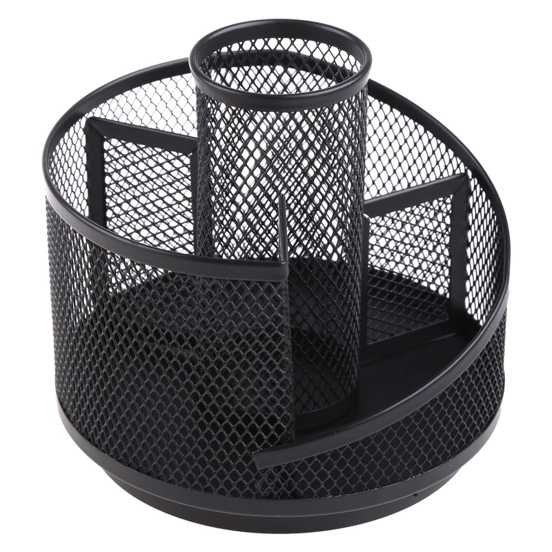 

360° Rotating Pencil Holder Stand 5 Grid Mesh Office Storage Organizer for Desk Multi-Function Pencil Cup Large Capacity E8BE