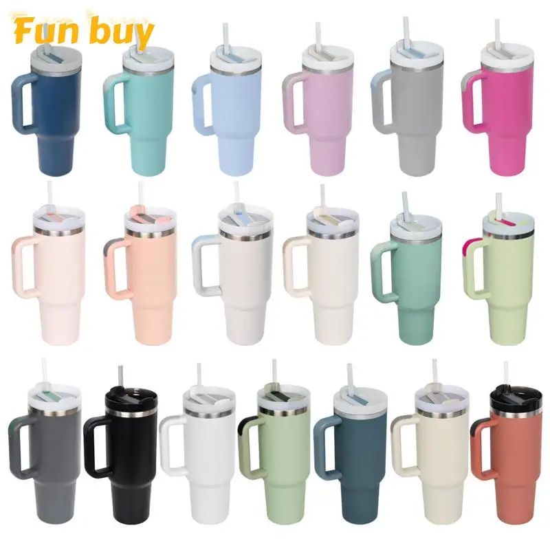 

40oz Adventure Quencher Tumbler Thermos Vacuum Cups With Big Grid Handle Vacuum Travel Water Mug Stay Ice Cold Car Coffee Mug