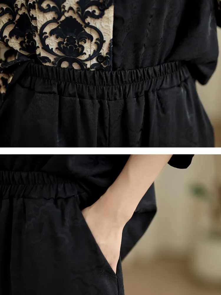 Комплект из 2 предметов для женщин блузка с коротким рукавом и цветочной вышивкой