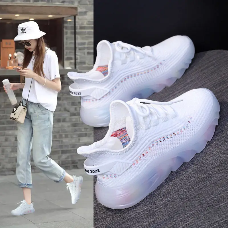 2023 New Mesh Fly Woven Breathable Sports Women's Shoes Casual Student Running Shoes Jelly Soft Bottom Comfortable Zapatos Mujer