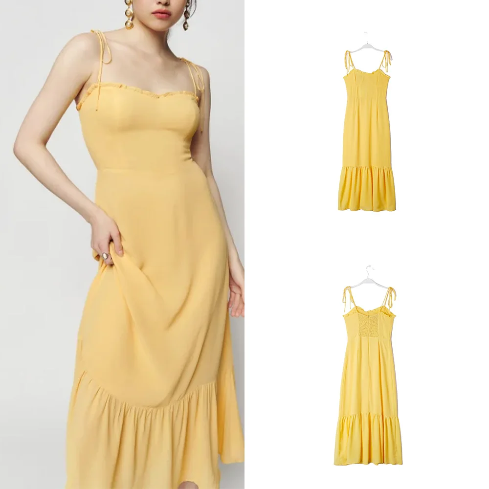 

PB&ZA Summer New Women's Fashion Solid Color Casual Lace Bra Style Chic Slim Splicing Backless Halter Dress