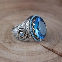 mens classic ring vintage style jewelry sea blue zircon rock ring birthday gift