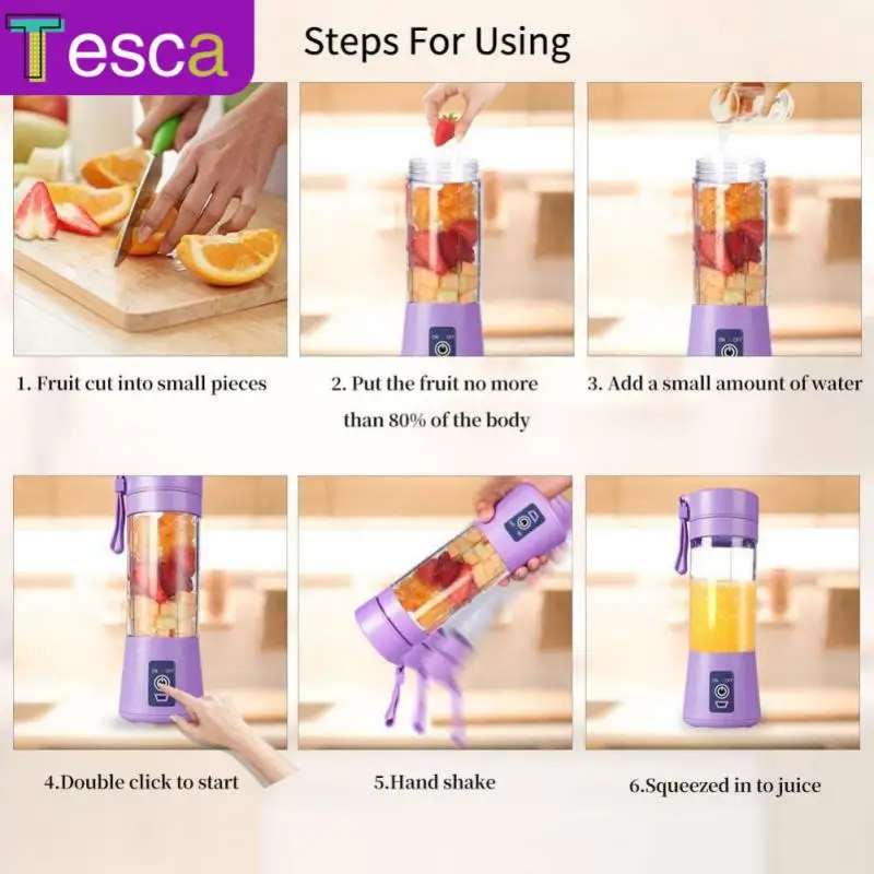 

Usb Rechargeable Milkshake Cup Portable Mini Electric Juicer 6 Blades Food Grade Materials Smoothie Maker Kitchen Tools Gadgets