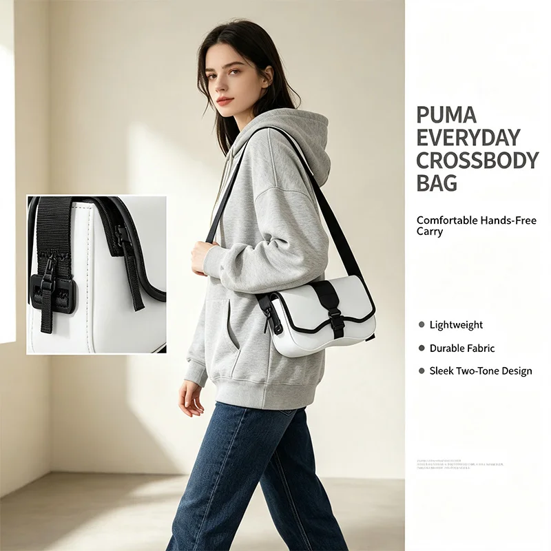 Фото Белая сумка Puma через плечо с логотипом, компактная, с регулируемым ремнем, легкая, прочная, модная, повседневная, для шопинга №2