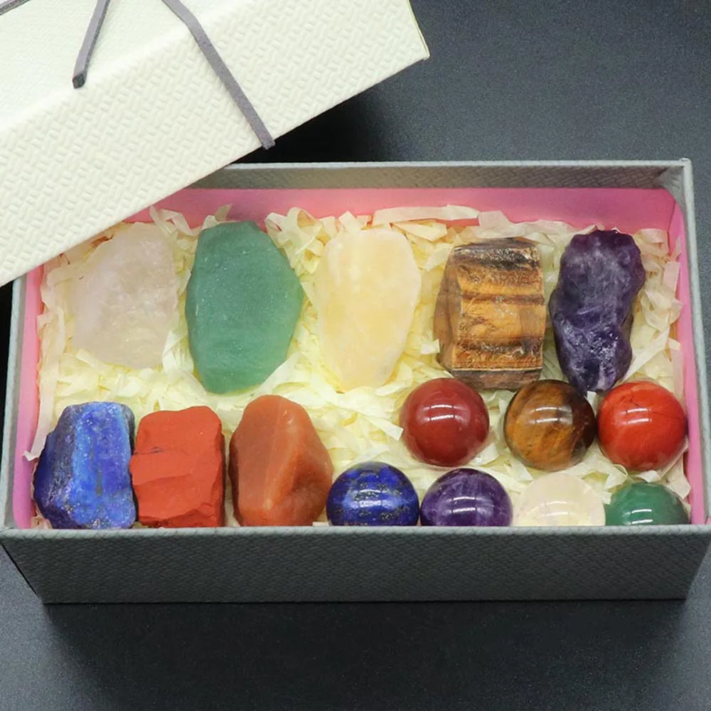 

14PCS/Set Natural Crystal Stone Ball Ore Specimen Reiki Rough Gravel Healing Gem Energy Craft Home Decoration Box Christmas Gift