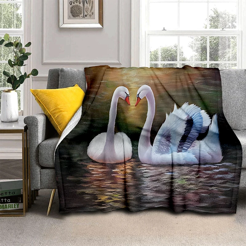 

Gift Couch Sofa Bedroom Decor Swan Flannel Throw Blanket Lake Flower Pattern Super Soft Lightweight Warm for Kids Girls Couple