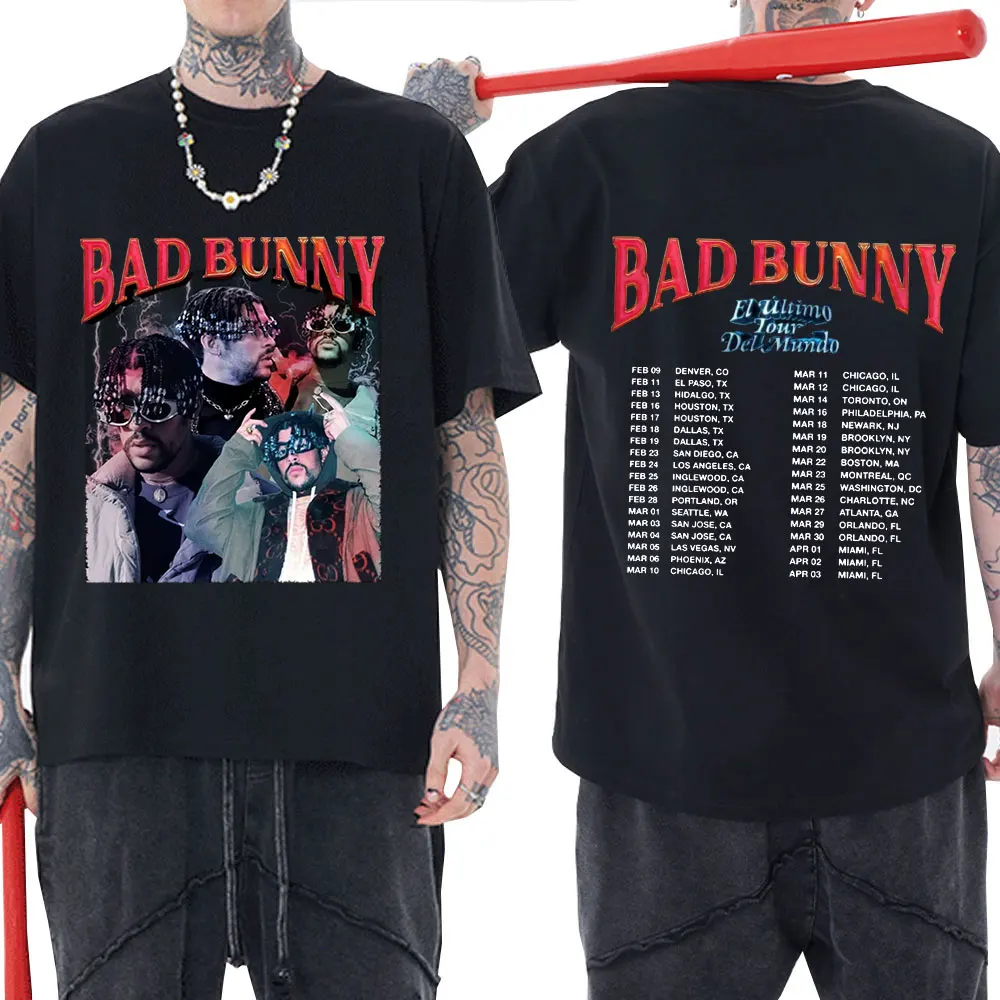 Мужская и женская футболка с двусторонним принтом Bad Bunny El Ulitimo Tour delworld 2022 уличная