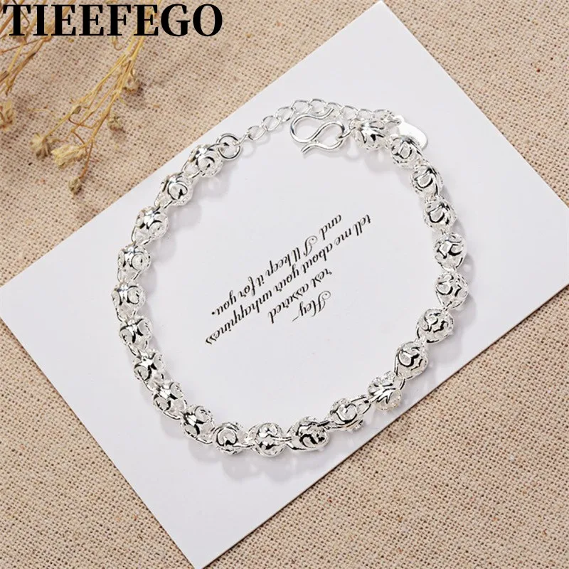 

TIEEFEGO Fine Pretty Lovely Hollow Ball Chain 925 Sterling Silver Bracelet for Women Fashion Wedding Party Couple Gifts Jewelry