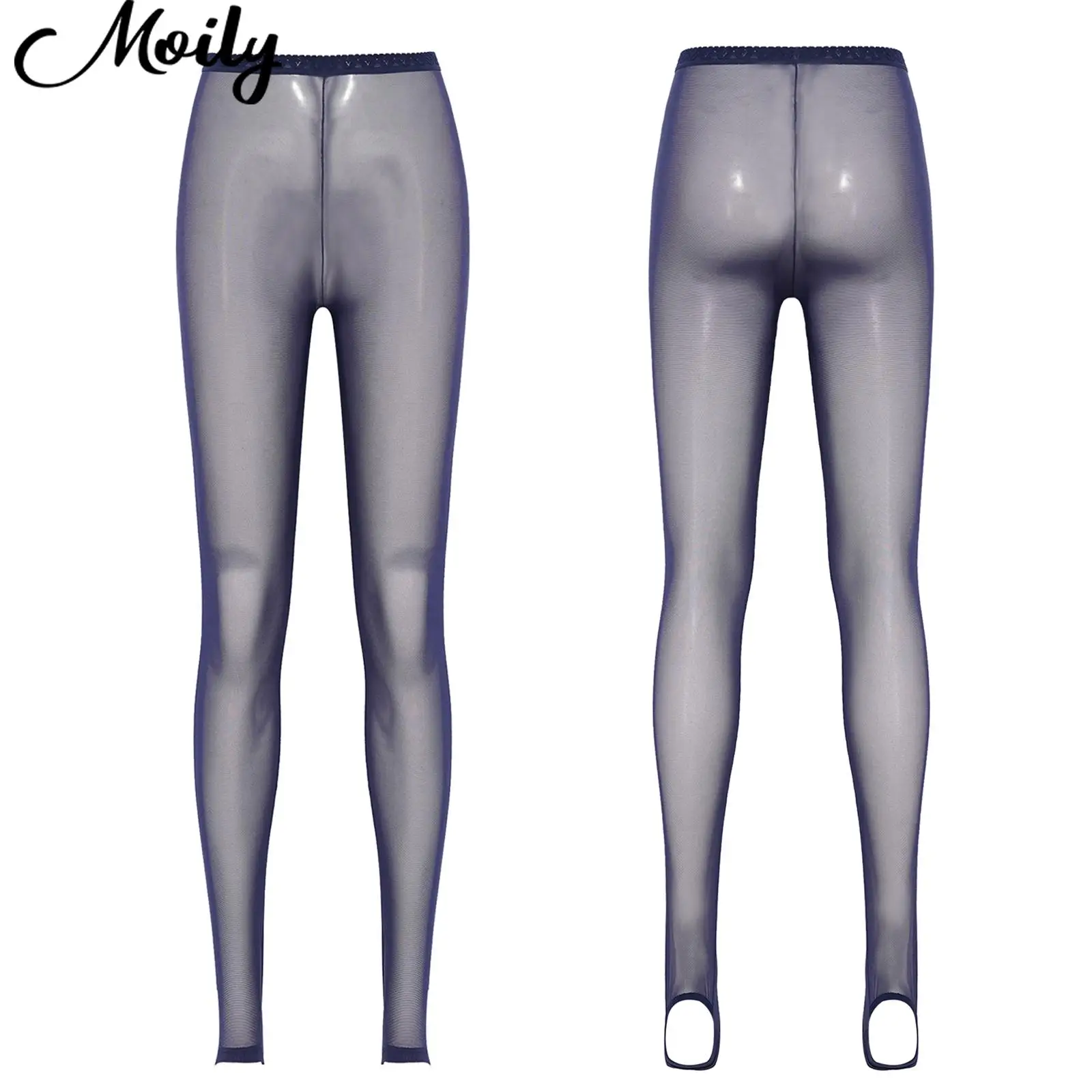 

Women See Through Mesh Stirrup Pants Leggings Lace Trim Stretchy Tight Pants Trousers Gymnastic Yoga Dance Workout Sport Pants
