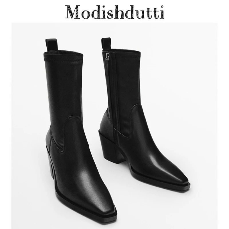 

Modishdutti 2023 осень-зима женские модные короткие сапоги из натуральной кожи на молнии Женские однотонные простые ботинки