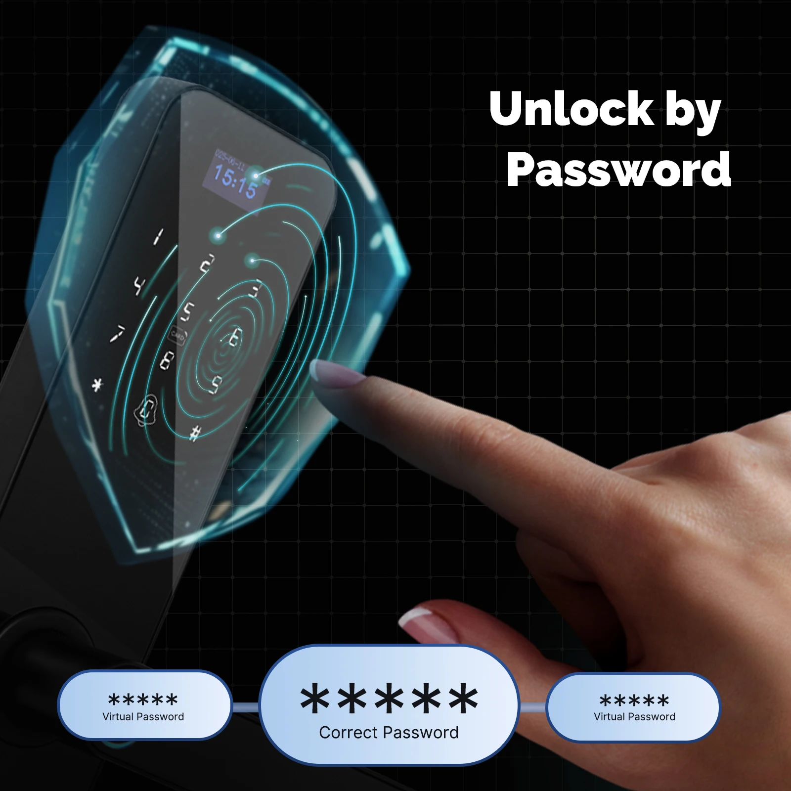 Фото MOES Bluetooth умный деревянный дверной замок, внутренний пароль, отпечаток пальца, дистанционная разблокировка, ключ-карта с экраном, сигнализация тампера, питание от батареи №3