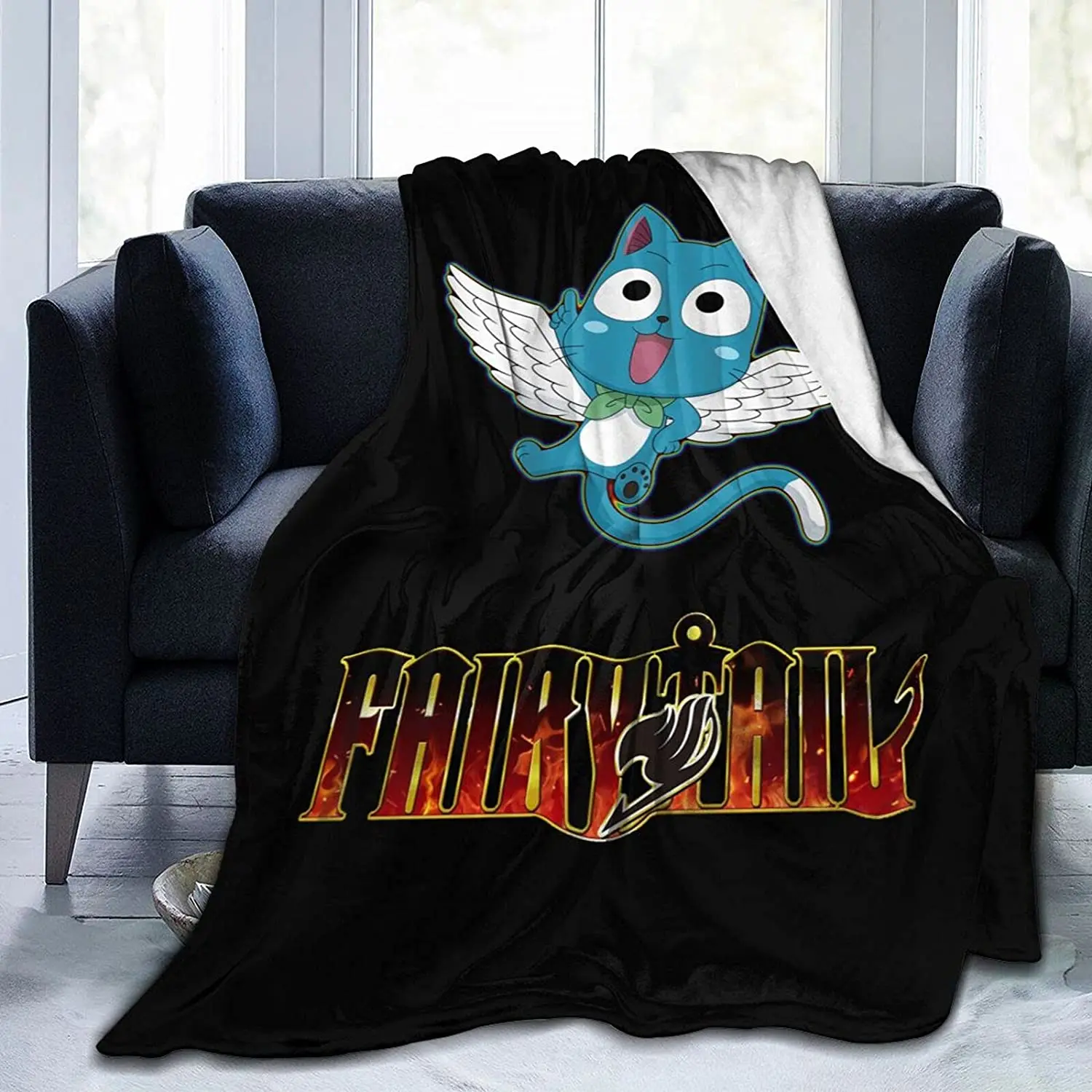 

Fairy Tail Happy Anime Blanket Unique All-Seasons Blanket Flannel Blankets Suitable for Bed, Recliner, Sofa, Living Room, Room