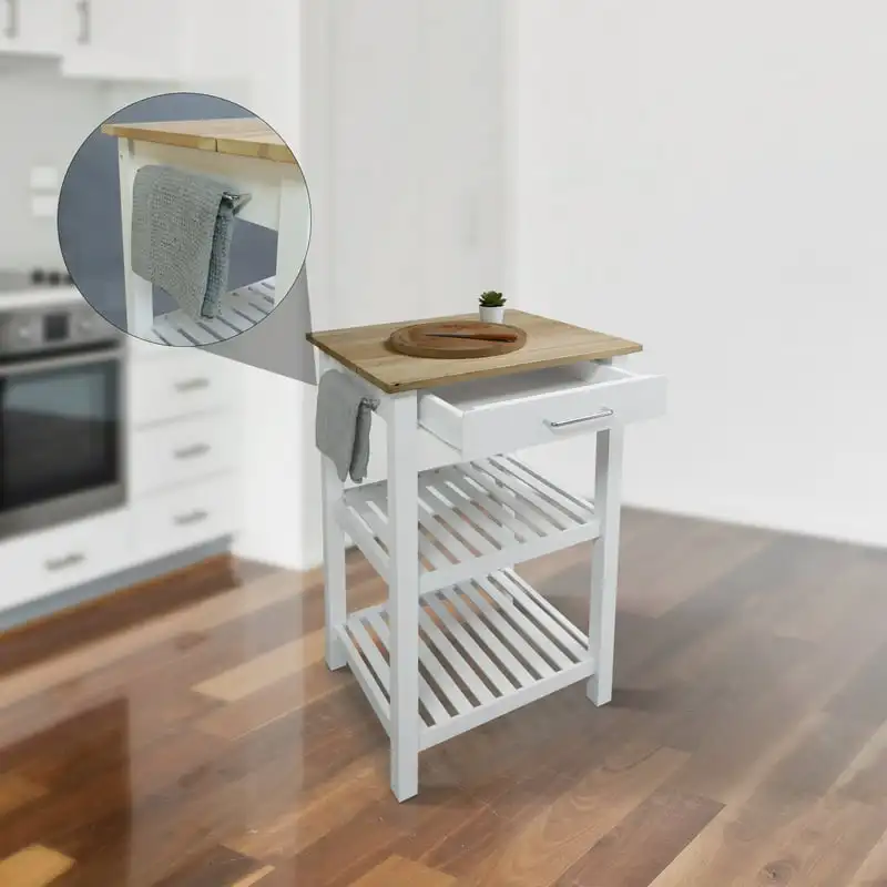 

22.75"W Kitchen Island with Drawer, Two Shelves, and Towel Racks, Maple , Two-Tone (Natural White)