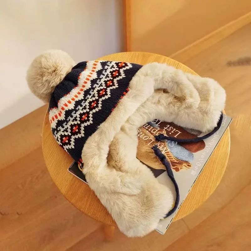 Вязаная шапка в стиле пушистых волос русания для женщин уличная лыжная