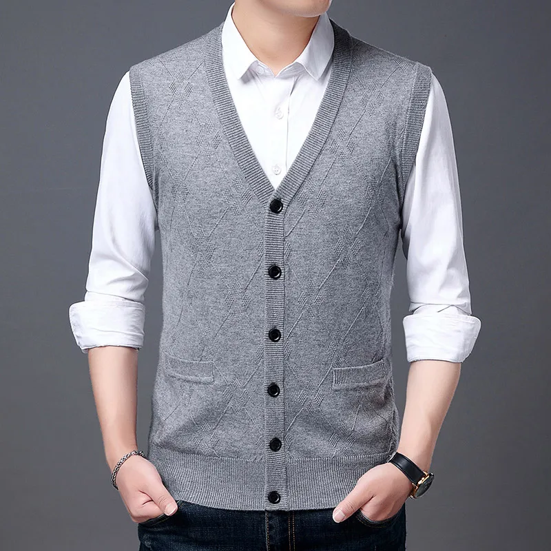 2023 New Autum Fashion Brand Knit Sweater Vest Cardigan Mens V Neck Korean High Quality Cool Woolen Casual Winter Mens Clothes
